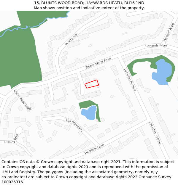 15, BLUNTS WOOD ROAD, HAYWARDS HEATH, RH16 1ND: Location map and indicative extent of plot