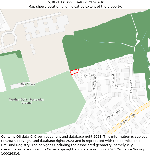 15, BLYTH CLOSE, BARRY, CF62 9HG: Location map and indicative extent of plot