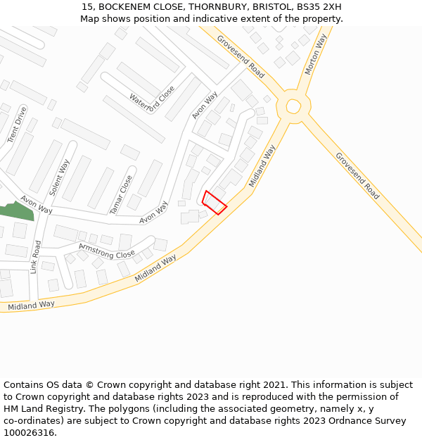 15, BOCKENEM CLOSE, THORNBURY, BRISTOL, BS35 2XH: Location map and indicative extent of plot