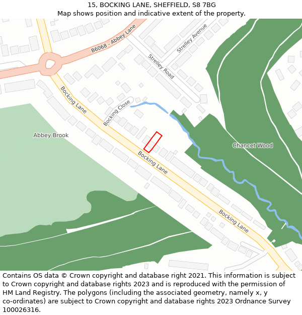 15, BOCKING LANE, SHEFFIELD, S8 7BG: Location map and indicative extent of plot