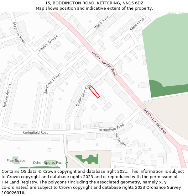 15, BODDINGTON ROAD, KETTERING, NN15 6DZ: Location map and indicative extent of plot