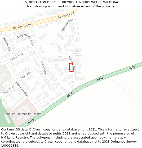 15, BORASTON DRIVE, BURFORD, TENBURY WELLS, WR15 8AG: Location map and indicative extent of plot