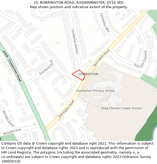 15, BORRINGTON ROAD, KIDDERMINSTER, DY10 3ED: Location map and indicative extent of plot