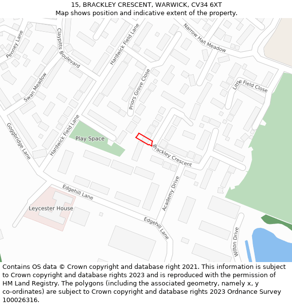 15, BRACKLEY CRESCENT, WARWICK, CV34 6XT: Location map and indicative extent of plot