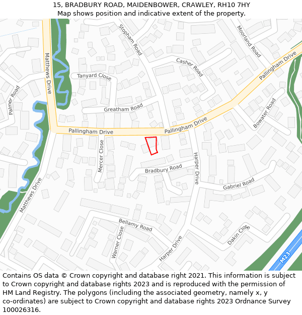 15, BRADBURY ROAD, MAIDENBOWER, CRAWLEY, RH10 7HY: Location map and indicative extent of plot
