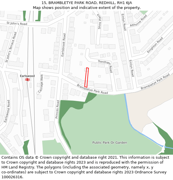 15, BRAMBLETYE PARK ROAD, REDHILL, RH1 6JA: Location map and indicative extent of plot