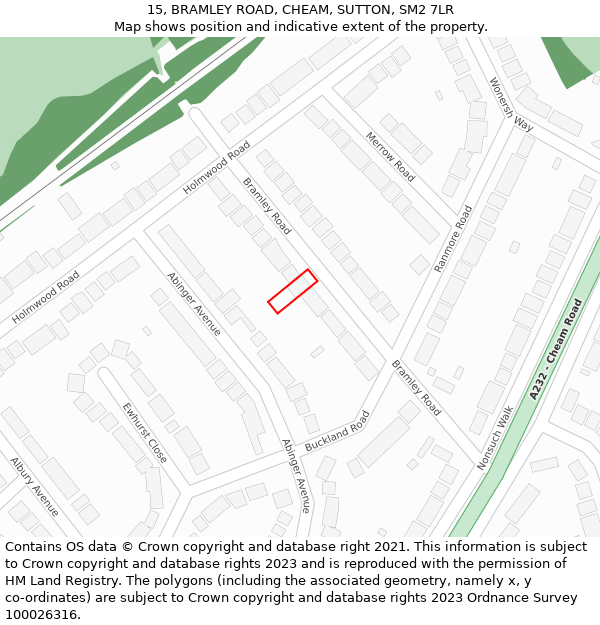 15, BRAMLEY ROAD, CHEAM, SUTTON, SM2 7LR: Location map and indicative extent of plot