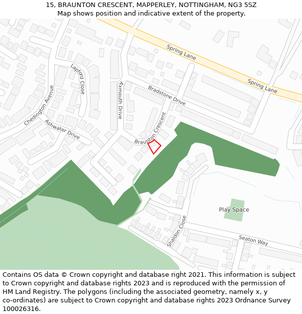 15, BRAUNTON CRESCENT, MAPPERLEY, NOTTINGHAM, NG3 5SZ: Location map and indicative extent of plot