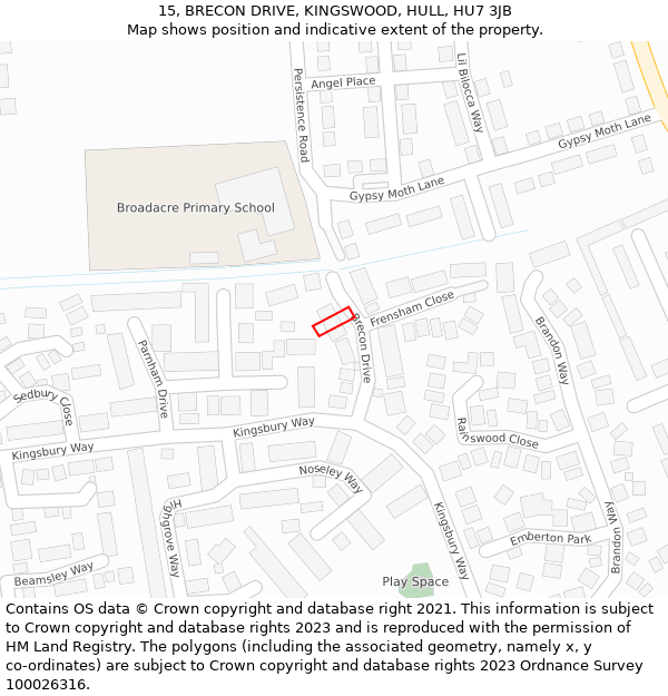 15, BRECON DRIVE, KINGSWOOD, HULL, HU7 3JB: Location map and indicative extent of plot