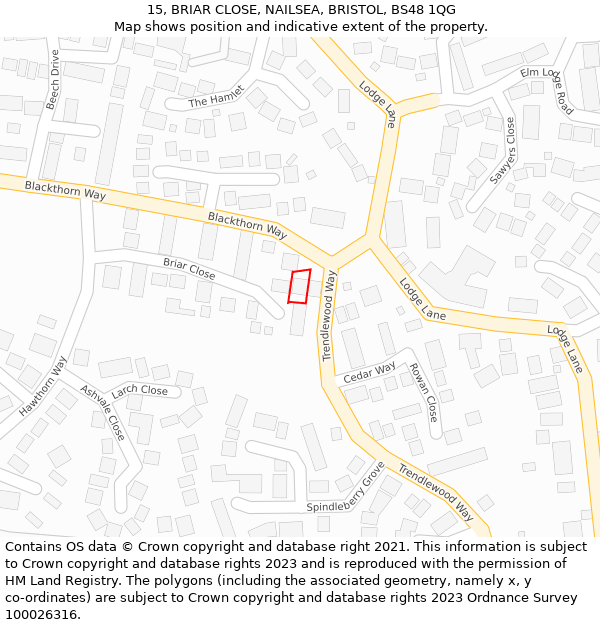 15, BRIAR CLOSE, NAILSEA, BRISTOL, BS48 1QG: Location map and indicative extent of plot