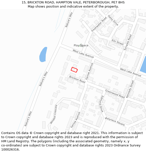 15, BRICKTON ROAD, HAMPTON VALE, PETERBOROUGH, PE7 8HS: Location map and indicative extent of plot