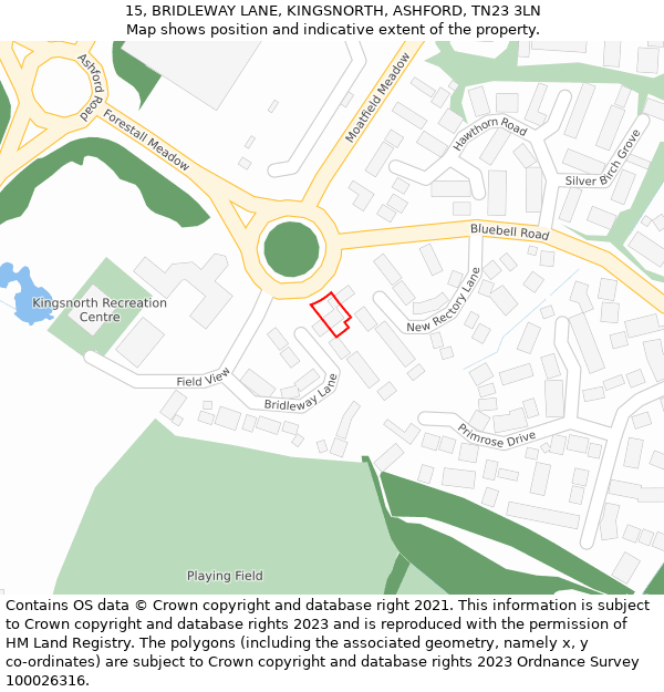 15, BRIDLEWAY LANE, KINGSNORTH, ASHFORD, TN23 3LN: Location map and indicative extent of plot