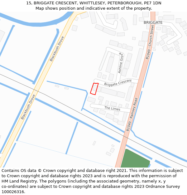 15, BRIGGATE CRESCENT, WHITTLESEY, PETERBOROUGH, PE7 1DN: Location map and indicative extent of plot