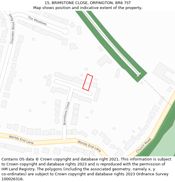 15, BRIMSTONE CLOSE, ORPINGTON, BR6 7ST: Location map and indicative extent of plot