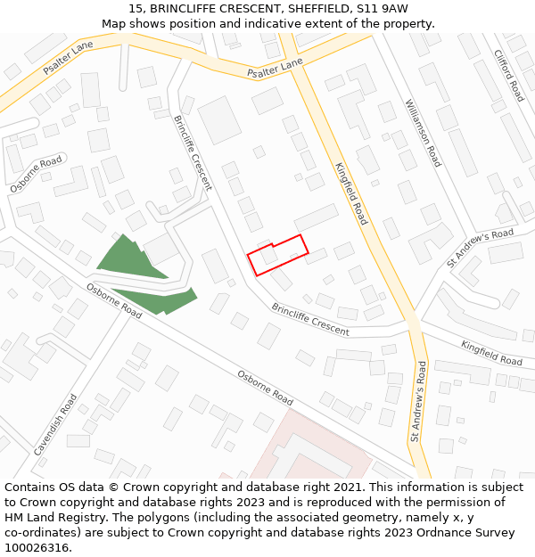 15, BRINCLIFFE CRESCENT, SHEFFIELD, S11 9AW: Location map and indicative extent of plot