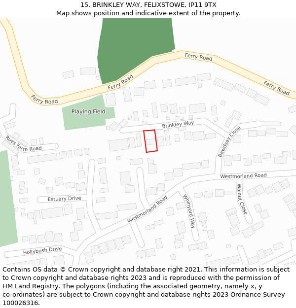 15, BRINKLEY WAY, FELIXSTOWE, IP11 9TX: Location map and indicative extent of plot