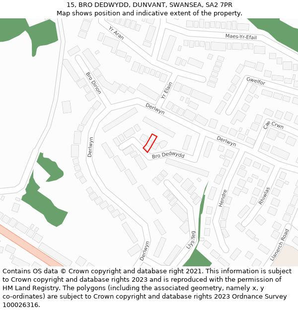 15, BRO DEDWYDD, DUNVANT, SWANSEA, SA2 7PR: Location map and indicative extent of plot