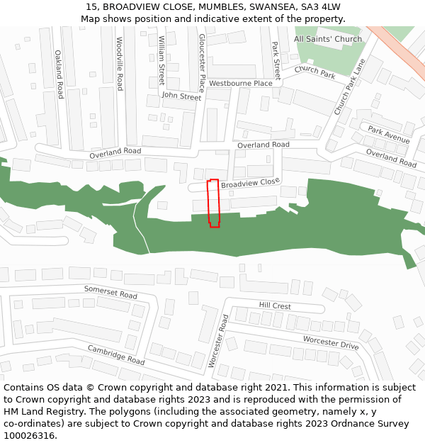 15, BROADVIEW CLOSE, MUMBLES, SWANSEA, SA3 4LW: Location map and indicative extent of plot