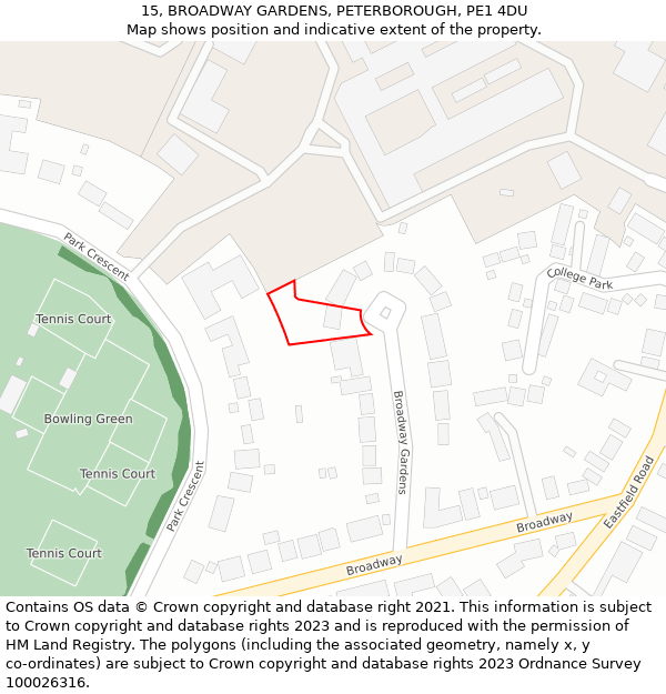 15, BROADWAY GARDENS, PETERBOROUGH, PE1 4DU: Location map and indicative extent of plot