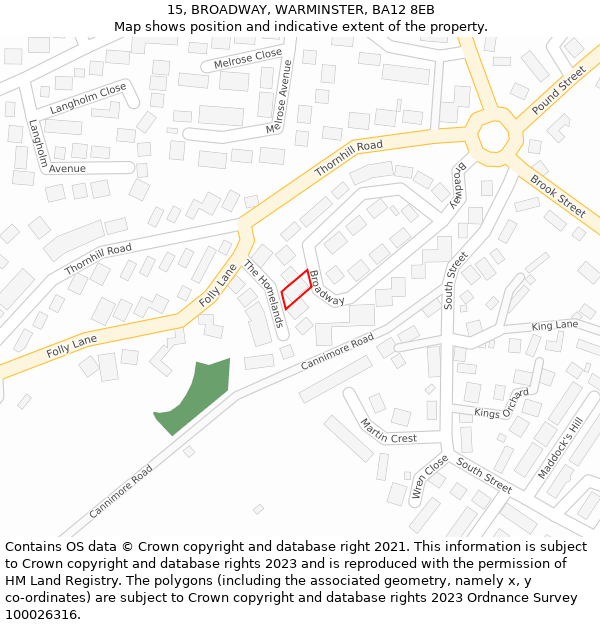 15, BROADWAY, WARMINSTER, BA12 8EB: Location map and indicative extent of plot