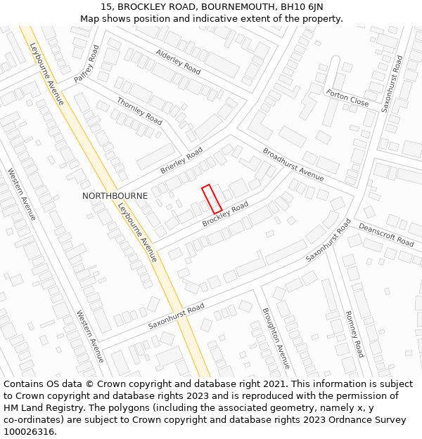 15, BROCKLEY ROAD, BOURNEMOUTH, BH10 6JN: Location map and indicative extent of plot