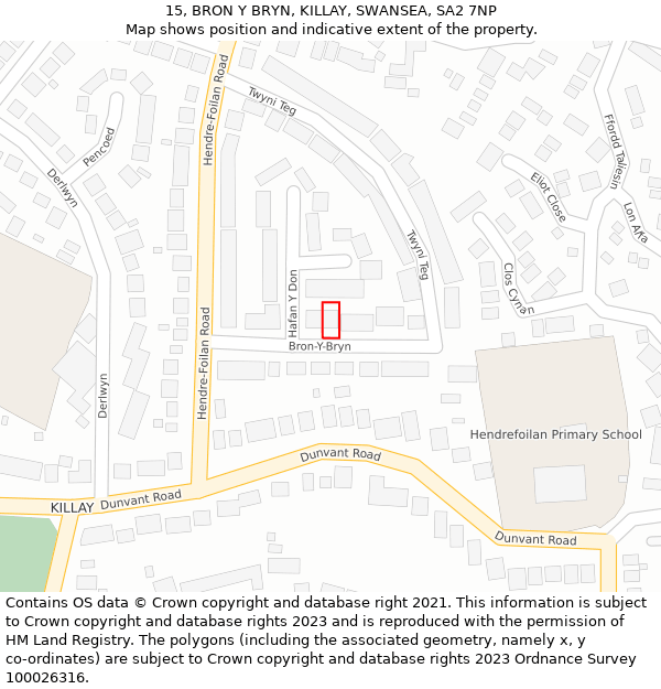 15, BRON Y BRYN, KILLAY, SWANSEA, SA2 7NP: Location map and indicative extent of plot