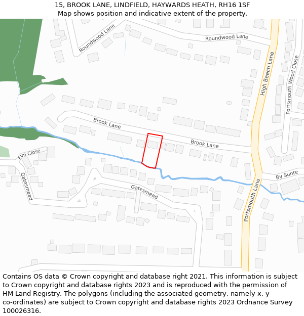 15, BROOK LANE, LINDFIELD, HAYWARDS HEATH, RH16 1SF: Location map and indicative extent of plot