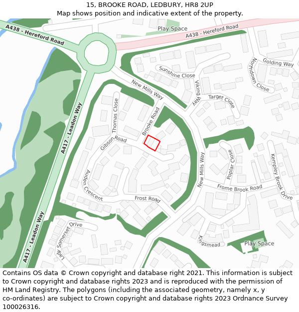 15, BROOKE ROAD, LEDBURY, HR8 2UP: Location map and indicative extent of plot