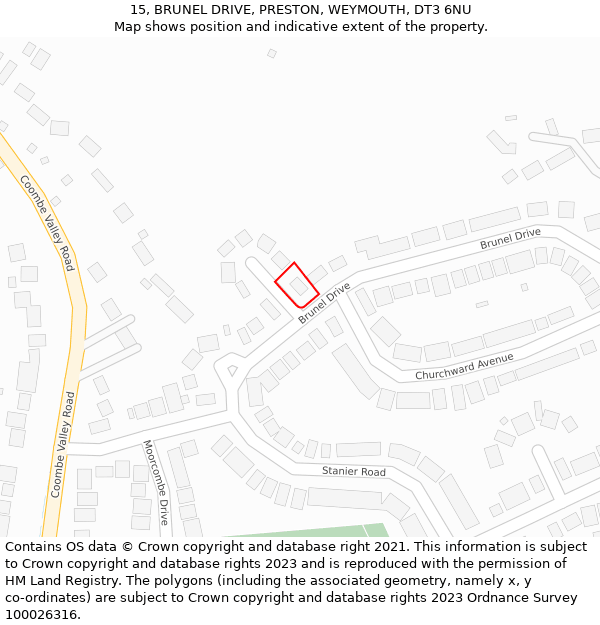 15, BRUNEL DRIVE, PRESTON, WEYMOUTH, DT3 6NU: Location map and indicative extent of plot
