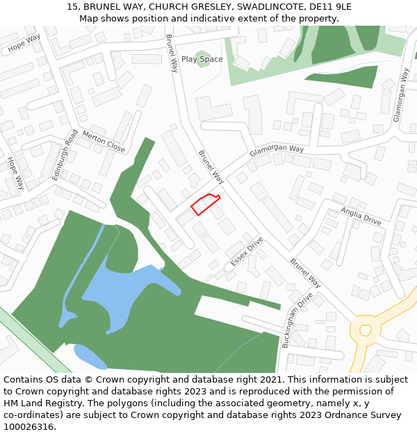 15, BRUNEL WAY, CHURCH GRESLEY, SWADLINCOTE, DE11 9LE: Location map and indicative extent of plot