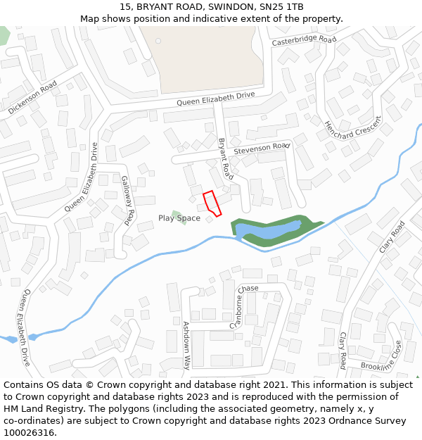 15, BRYANT ROAD, SWINDON, SN25 1TB: Location map and indicative extent of plot