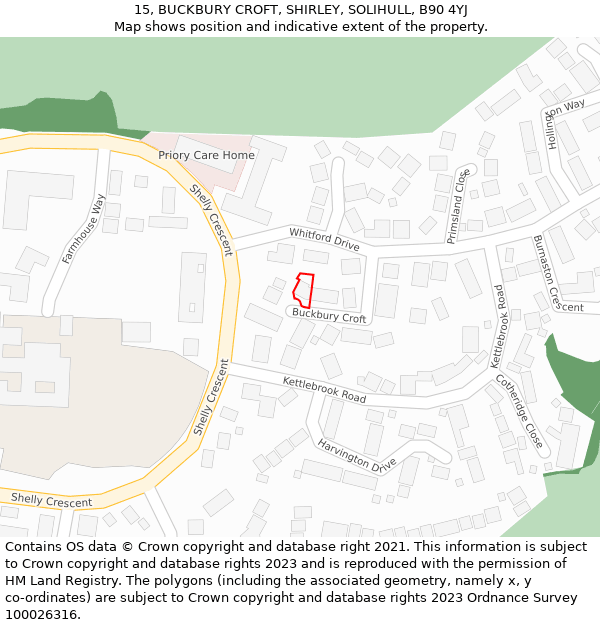 15, BUCKBURY CROFT, SHIRLEY, SOLIHULL, B90 4YJ: Location map and indicative extent of plot