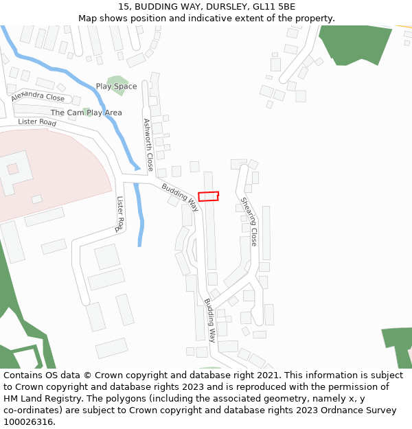 15, BUDDING WAY, DURSLEY, GL11 5BE: Location map and indicative extent of plot