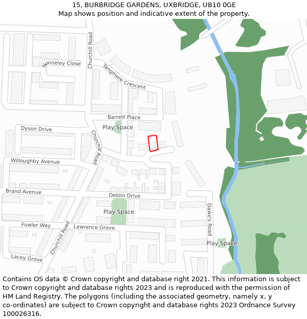 15, BURBRIDGE GARDENS, UXBRIDGE, UB10 0GE: Location map and indicative extent of plot