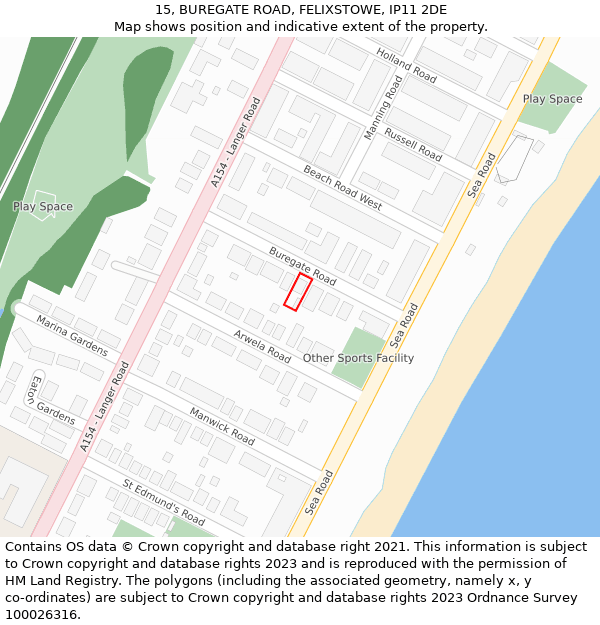 15, BUREGATE ROAD, FELIXSTOWE, IP11 2DE: Location map and indicative extent of plot