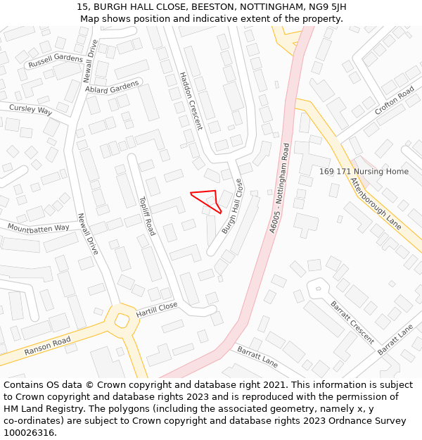 15, BURGH HALL CLOSE, BEESTON, NOTTINGHAM, NG9 5JH: Location map and indicative extent of plot