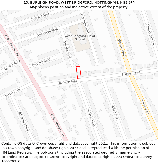15, BURLEIGH ROAD, WEST BRIDGFORD, NOTTINGHAM, NG2 6FP: Location map and indicative extent of plot