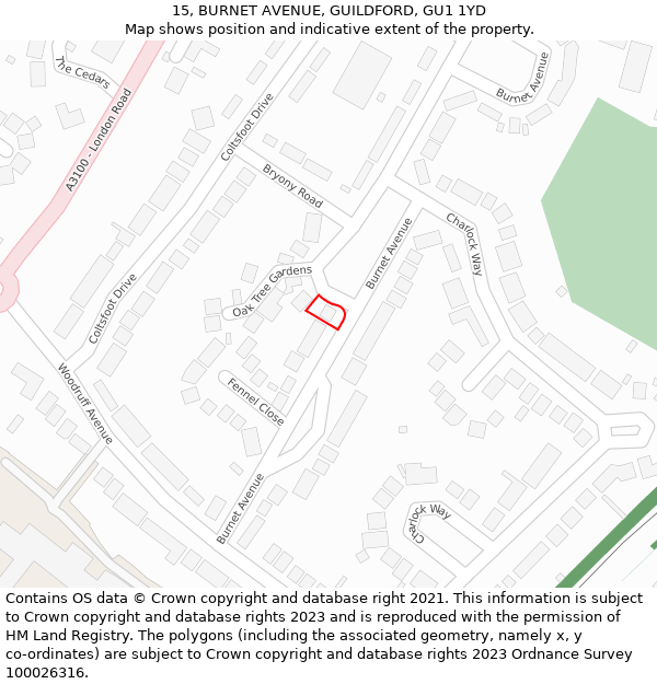 15, BURNET AVENUE, GUILDFORD, GU1 1YD: Location map and indicative extent of plot