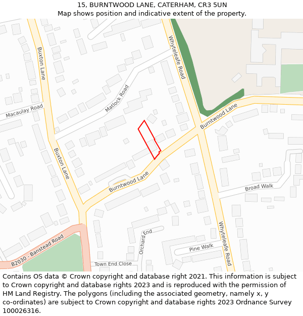 15, BURNTWOOD LANE, CATERHAM, CR3 5UN: Location map and indicative extent of plot