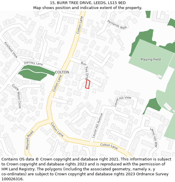 15, BURR TREE DRIVE, LEEDS, LS15 9ED: Location map and indicative extent of plot