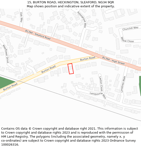 15, BURTON ROAD, HECKINGTON, SLEAFORD, NG34 9QR: Location map and indicative extent of plot