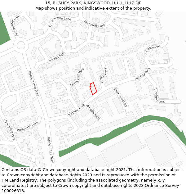 15, BUSHEY PARK, KINGSWOOD, HULL, HU7 3JF: Location map and indicative extent of plot