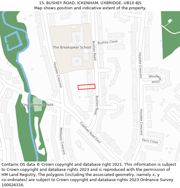 15, BUSHEY ROAD, ICKENHAM, UXBRIDGE, UB10 8JS: Location map and indicative extent of plot