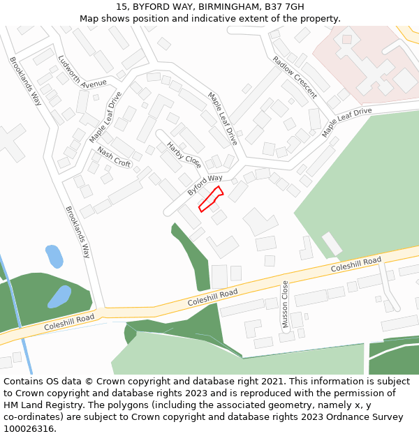 15, BYFORD WAY, BIRMINGHAM, B37 7GH: Location map and indicative extent of plot