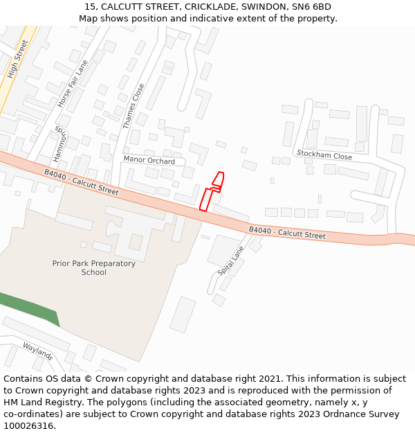 15, CALCUTT STREET, CRICKLADE, SWINDON, SN6 6BD: Location map and indicative extent of plot