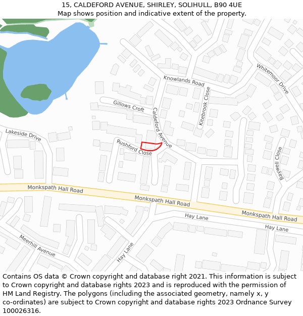 15, CALDEFORD AVENUE, SHIRLEY, SOLIHULL, B90 4UE: Location map and indicative extent of plot