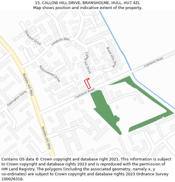 15, CALLOW HILL DRIVE, BRANSHOLME, HULL, HU7 4ZL: Location map and indicative extent of plot