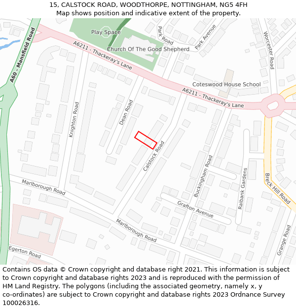 15, CALSTOCK ROAD, WOODTHORPE, NOTTINGHAM, NG5 4FH: Location map and indicative extent of plot