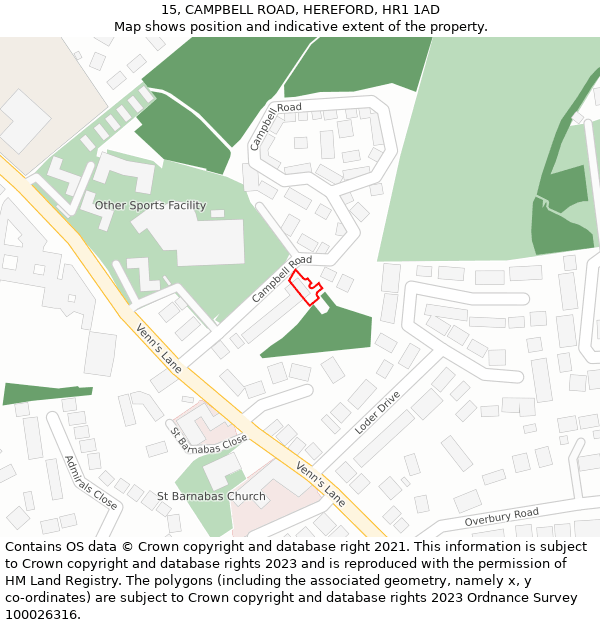 15, CAMPBELL ROAD, HEREFORD, HR1 1AD: Location map and indicative extent of plot