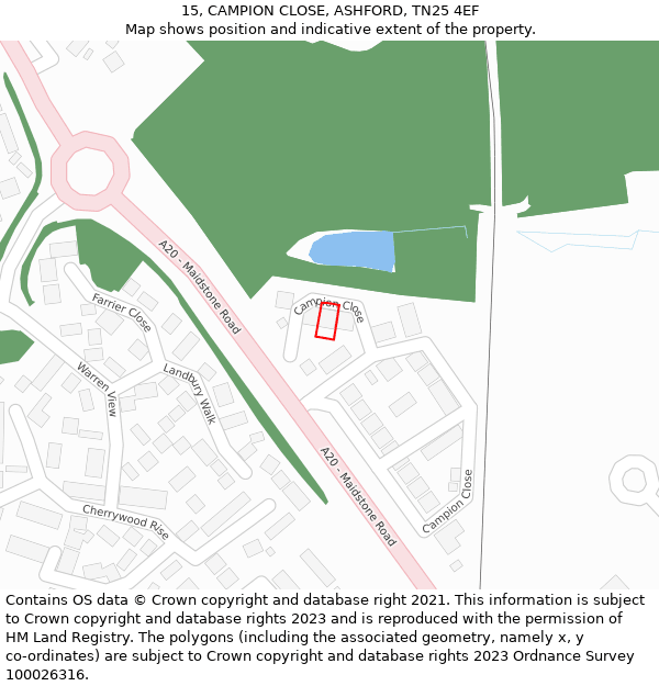 15, CAMPION CLOSE, ASHFORD, TN25 4EF: Location map and indicative extent of plot